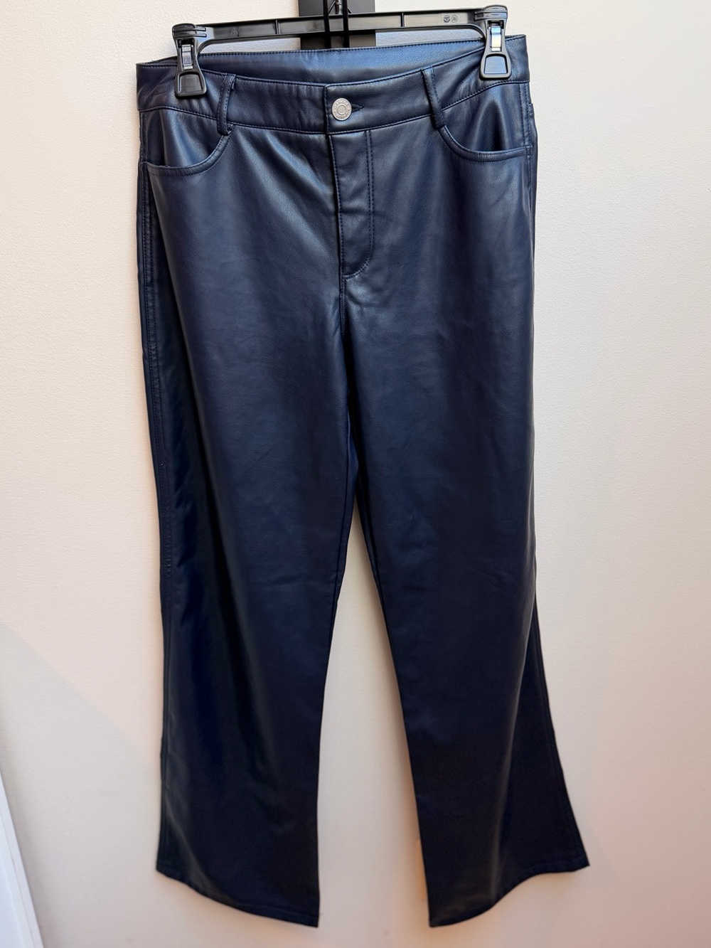 Garage Navy Blue Faux Leather Flare Jeans